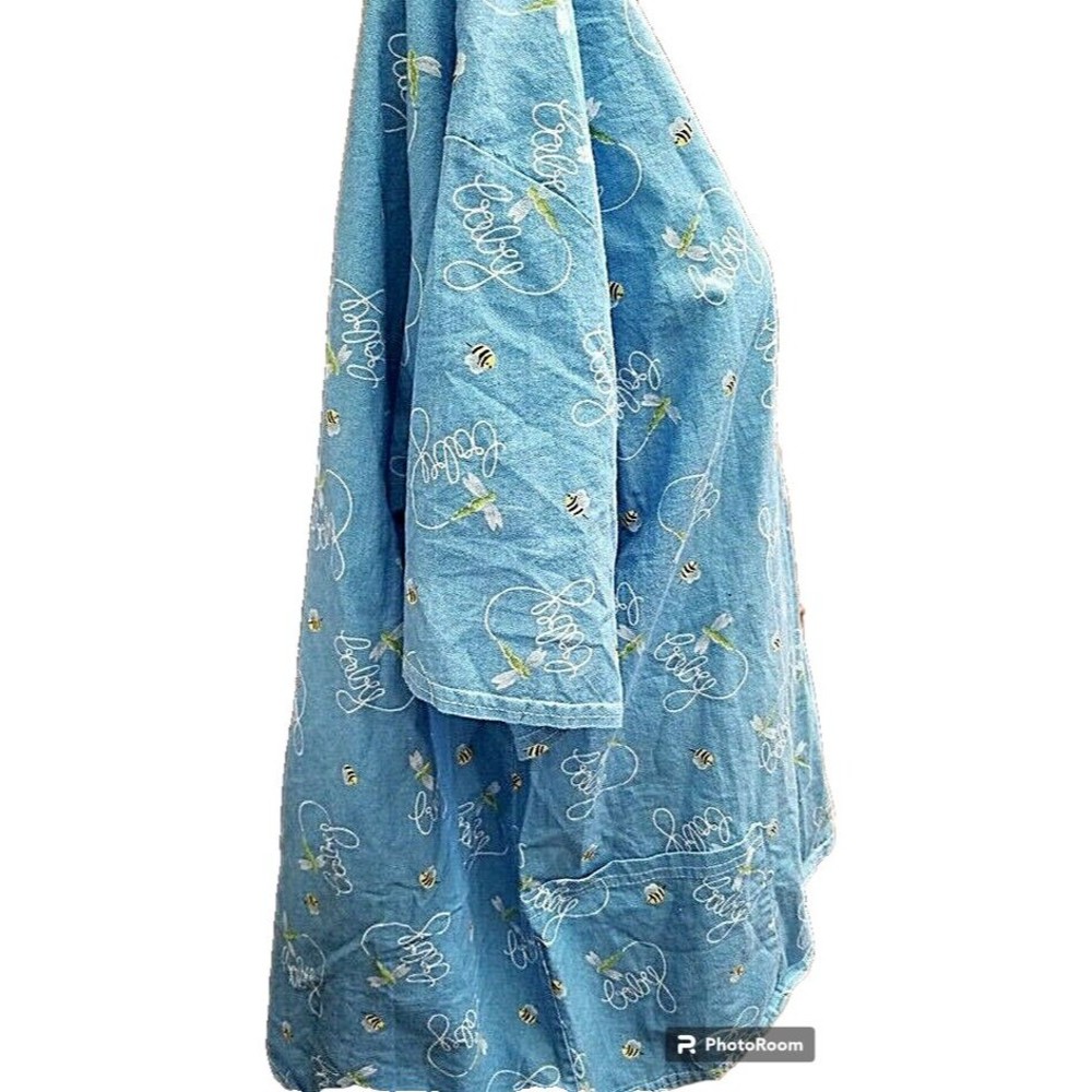 Apples Scrub Top Plus Size 2X Light Blue 'BABY' Bees and Dragonflies NURSE - Picture 2 of 6